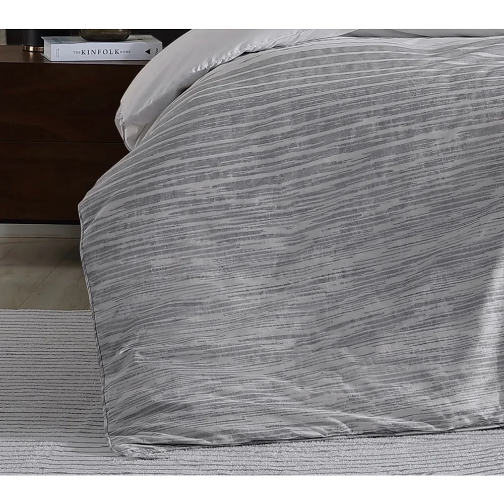 Kenneth Cole Abstract Stripe Gray/White Full Queen Duvet 2 Sham Set NWT Mens Bed